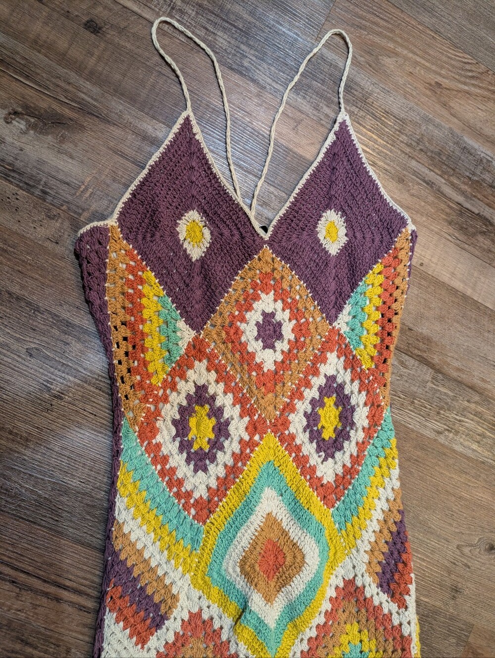 Zara Colorful Crochet Patchwork Midi Dress Boho Beach Sz M - Picture 4 of 16